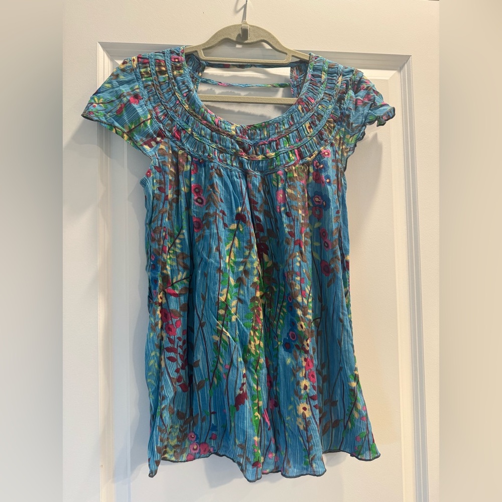 Free People Multicolor Blue Short Sleeved Top